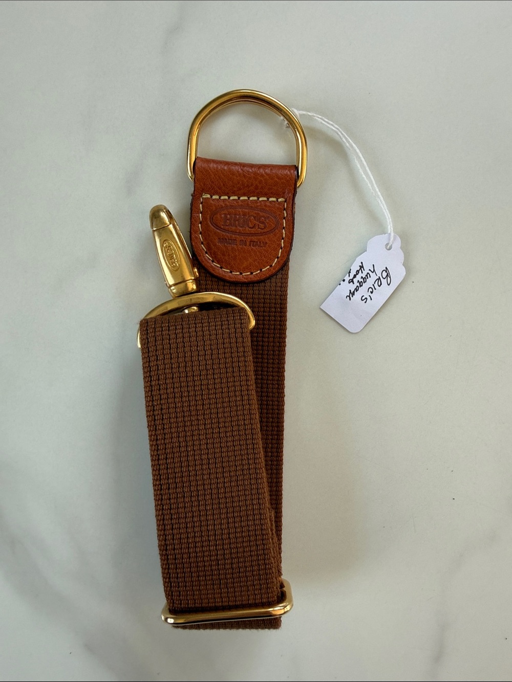 Bric's Brown Nylon and Leather Men’s Bag Strap with Gold Hardware
